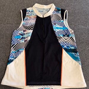 SwingDish Womens Golf Top Sleeveless Quarter Zip Blue Black Geometric Size M z3